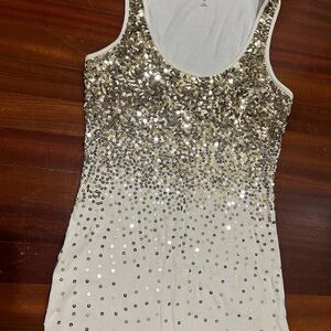 Express Ivory Sequin Side Tank Top
